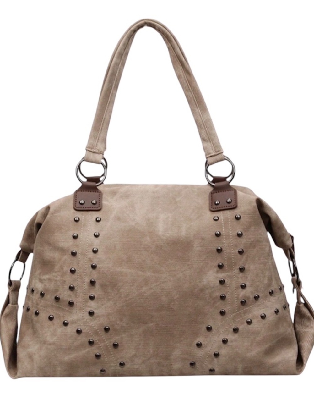 Studded Moto Taupe Shoulder‎ Tote Bag Large